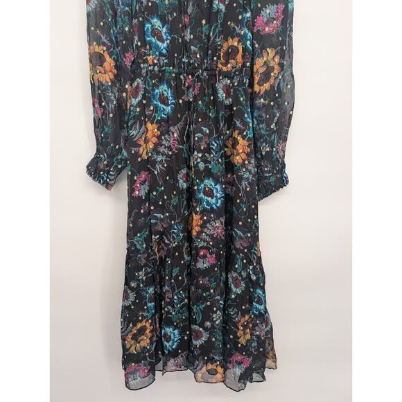 NWOT Ulla Johnson Audette Tiered Floral Silk Chiffon Dress Size 4 Black #2G451 - Picture 6 of 11